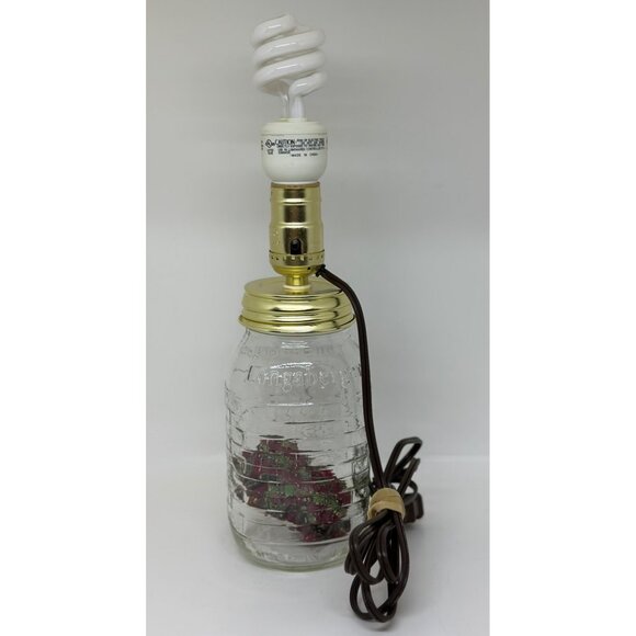 Longaberger Other - Longaberger Clear Glass Mason Jar Table Lamp With Plaid Fabric Cover Farmhouse
